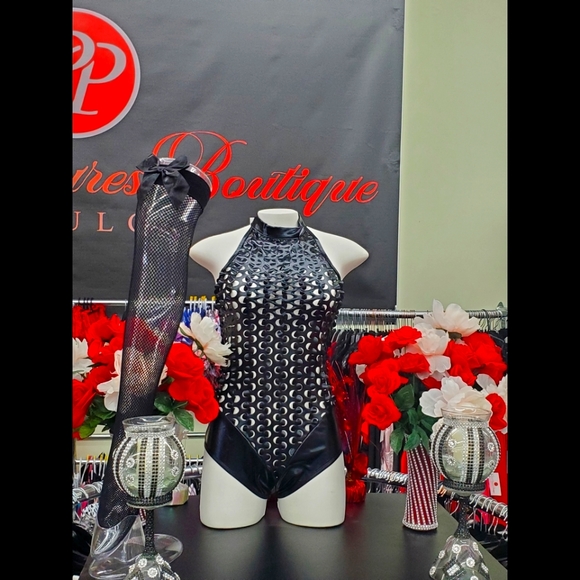 Fire Black PU Leather Halter Bodysuit - Picture 6 of 7